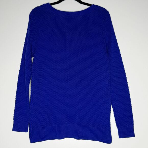 New Gap Textured Long Sleeve Mosaic Blue Knit Sweater Women's Size Large - Picture 6 of 7